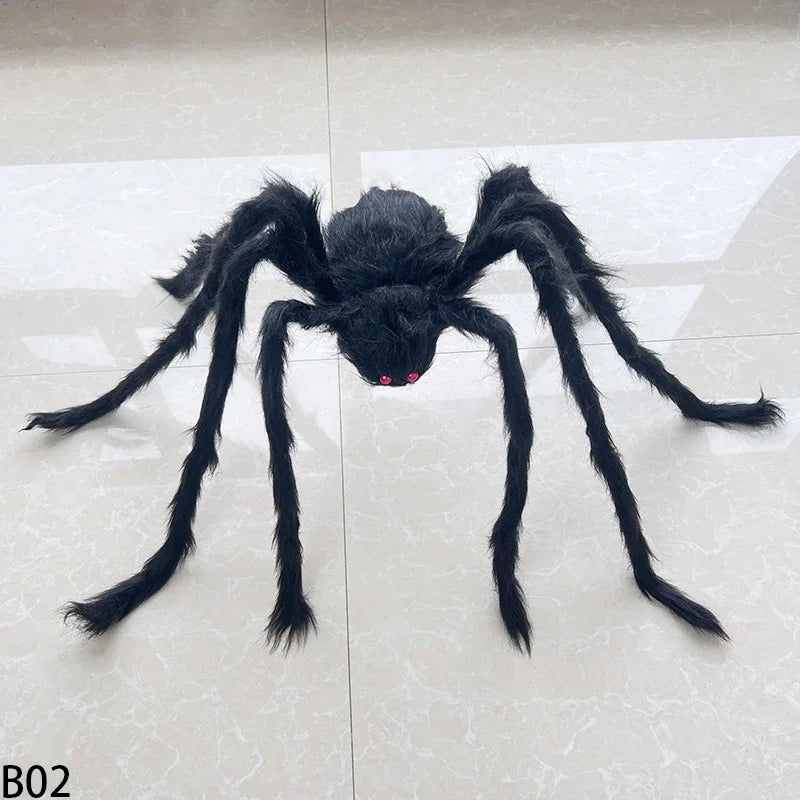 Halloween Black Giant Spider Scary Artificial Plush Spider Home Bar Haunted House Scene Ornaments Props Holiday Outdoor Decors