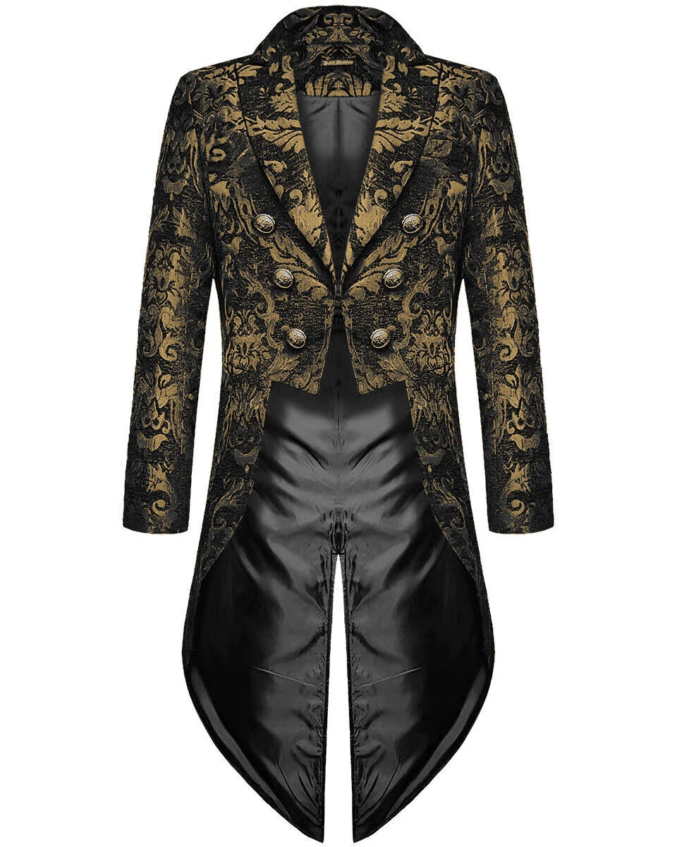 Men’s Gothic Steampunk Tailcoat Jacket Black Brocade