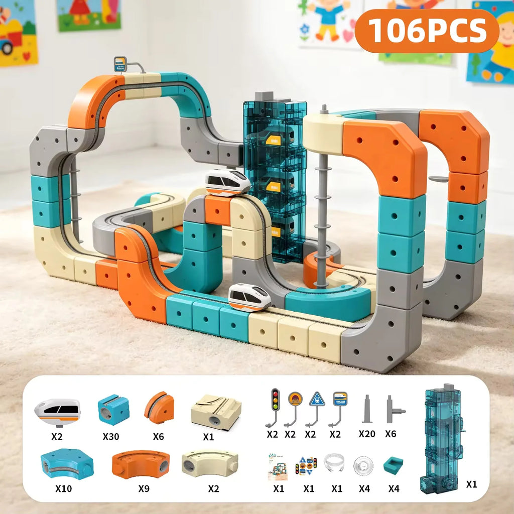 Children Magic Track Train Electric Assembled Building Blocks Magnetic Rail Car Maze Educational Toys for Kids Christmas Gifts