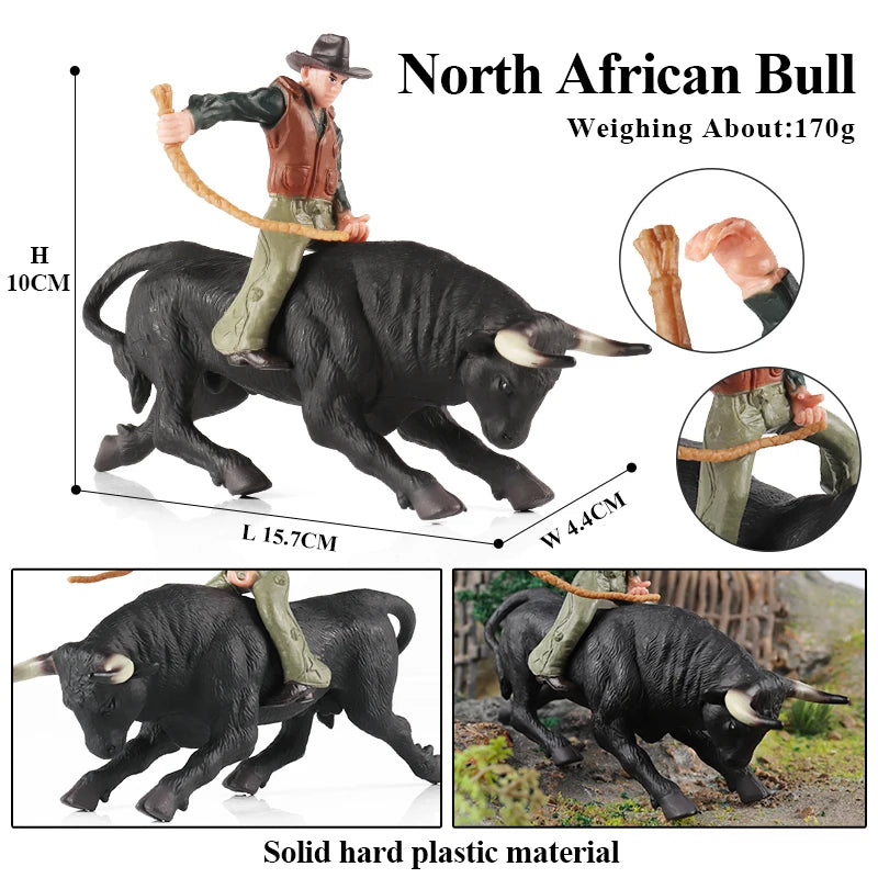 Oenux Farm Animals Bullfighting Cowboy Simulation Poultry Cattle Calf Bull OX Action Figures Collection Pvc Model Toy Kids Gift