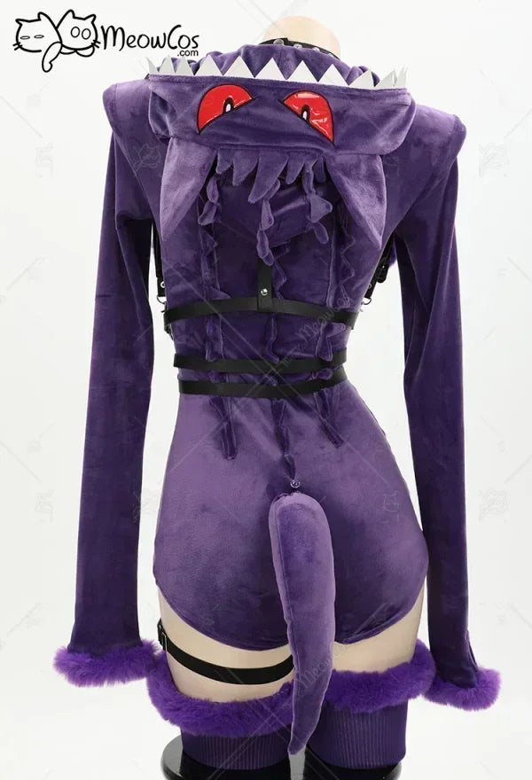 Women’s Purple Ghost Romper Costume with Hood & Tail