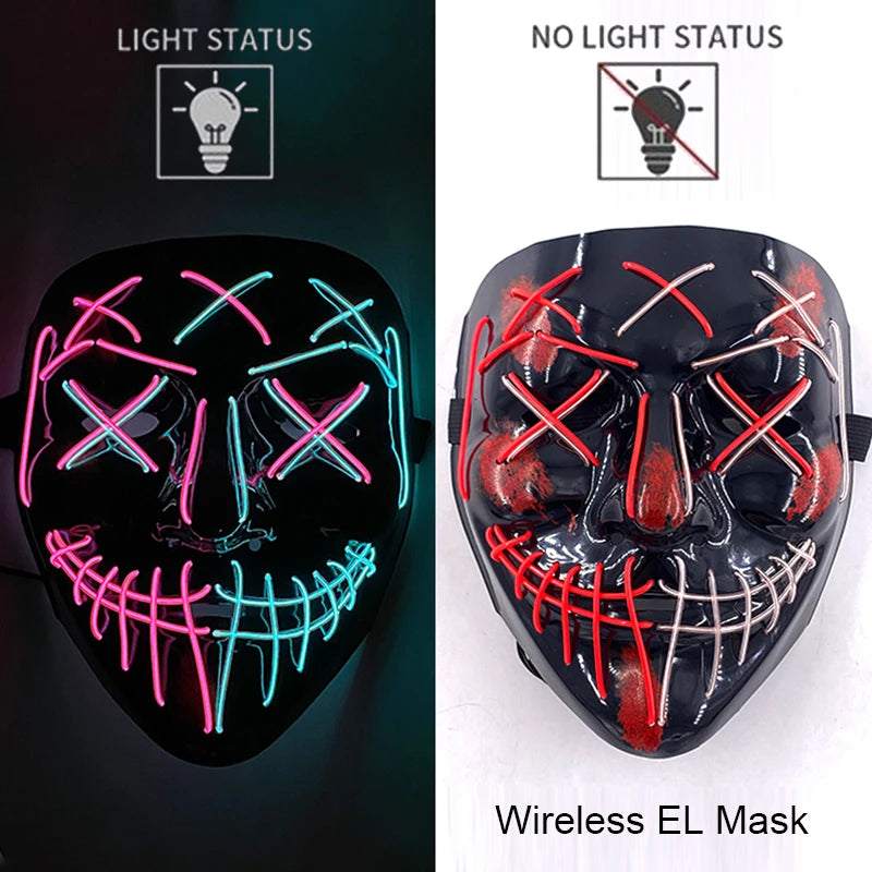 Wireless Neon LED Horror Mask for Halloween Cosplay
