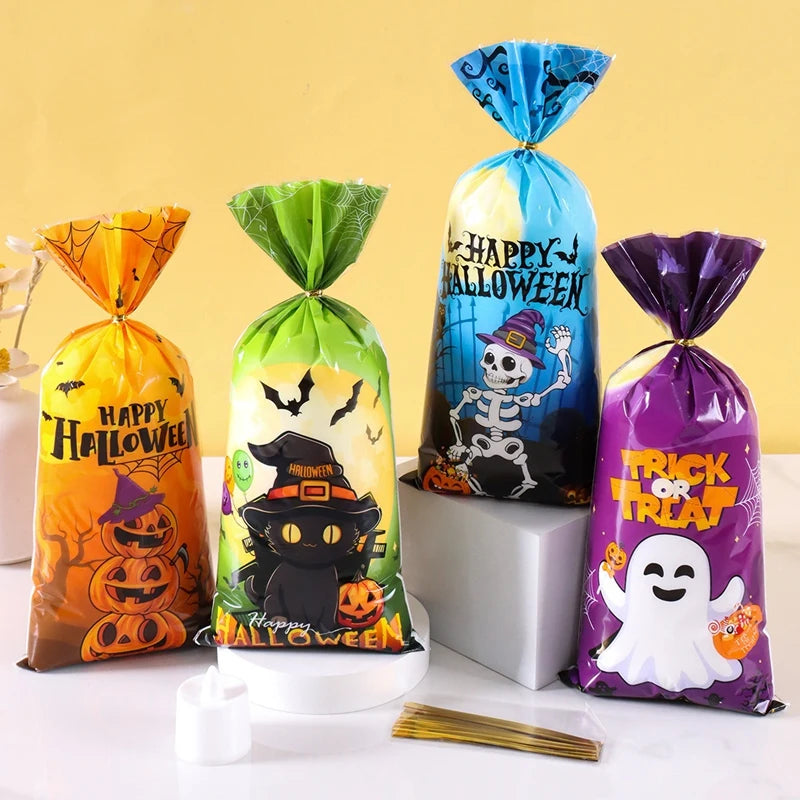 25/50/100pcs Halloween Pumpkin Candy Bags Trick Or Treat Gift Cookie Packing Bags for Happy Halloween Party Decor Supplies