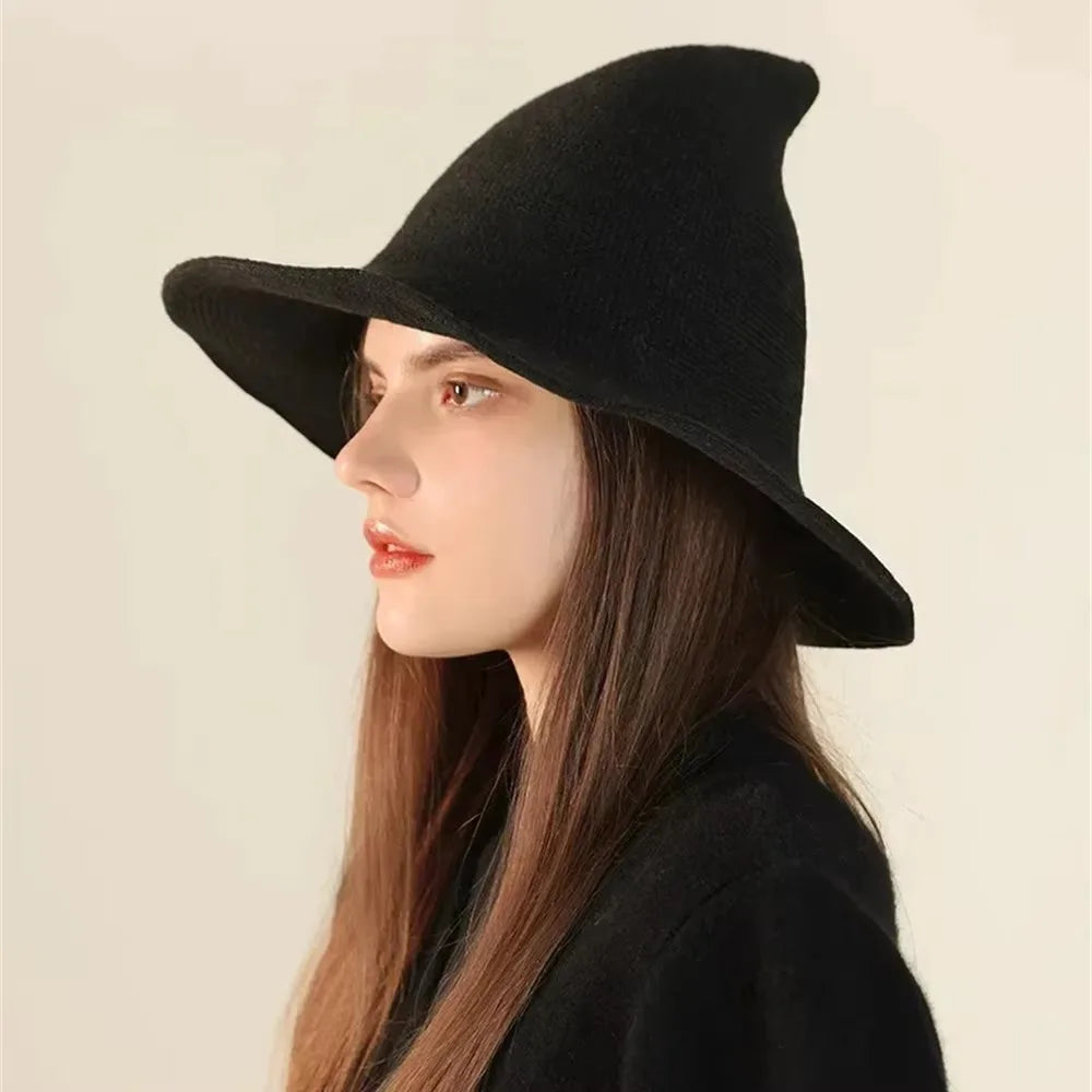 Vintage Halloween Witch Hat Folding Wool Costume Accessory