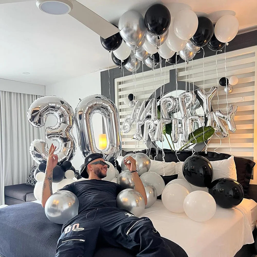 40 Inch Big Silver 0-9 Balloon Number Giant Number Balloons for Mylar Anniversary Happy 1st Birthday Party Decorations Supplies