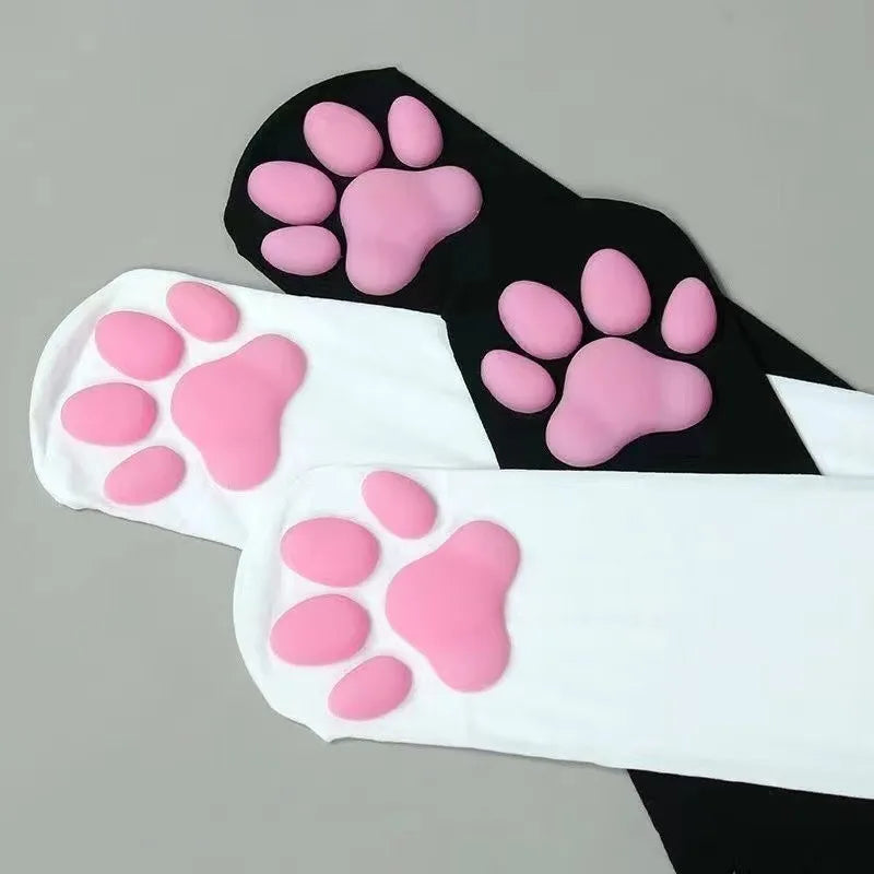 Pink Cat Paw Thigh High Socks with Cute 3D Detail