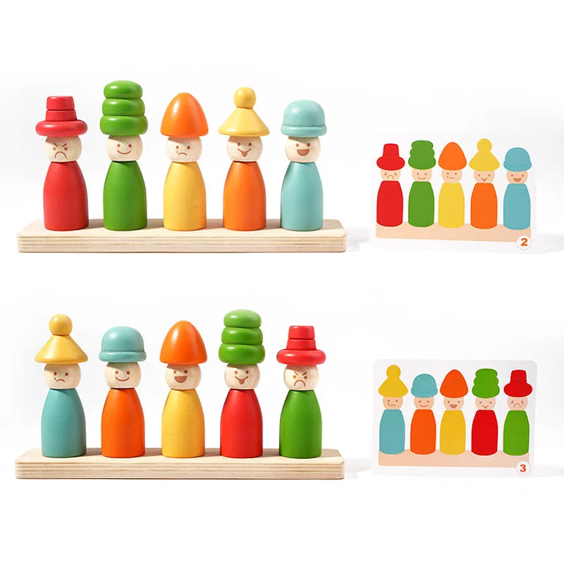 Color Sorting Toys Montessoris Wooden Early Learning Toys Fine Motor Skills Puppet Hat Face Match Creative Stacking Toys For Kid