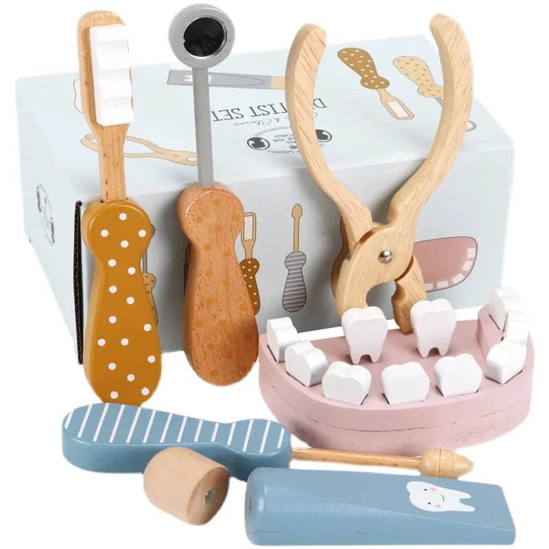 Wooden Children's Little Doctor Plays Dentist Oral Dental Set Nurse Toy Baby Learns to Brush Teeth and Play Home