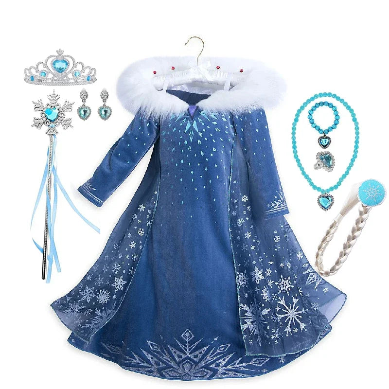 Girls Winter Snow Queen Princess Dress Costume