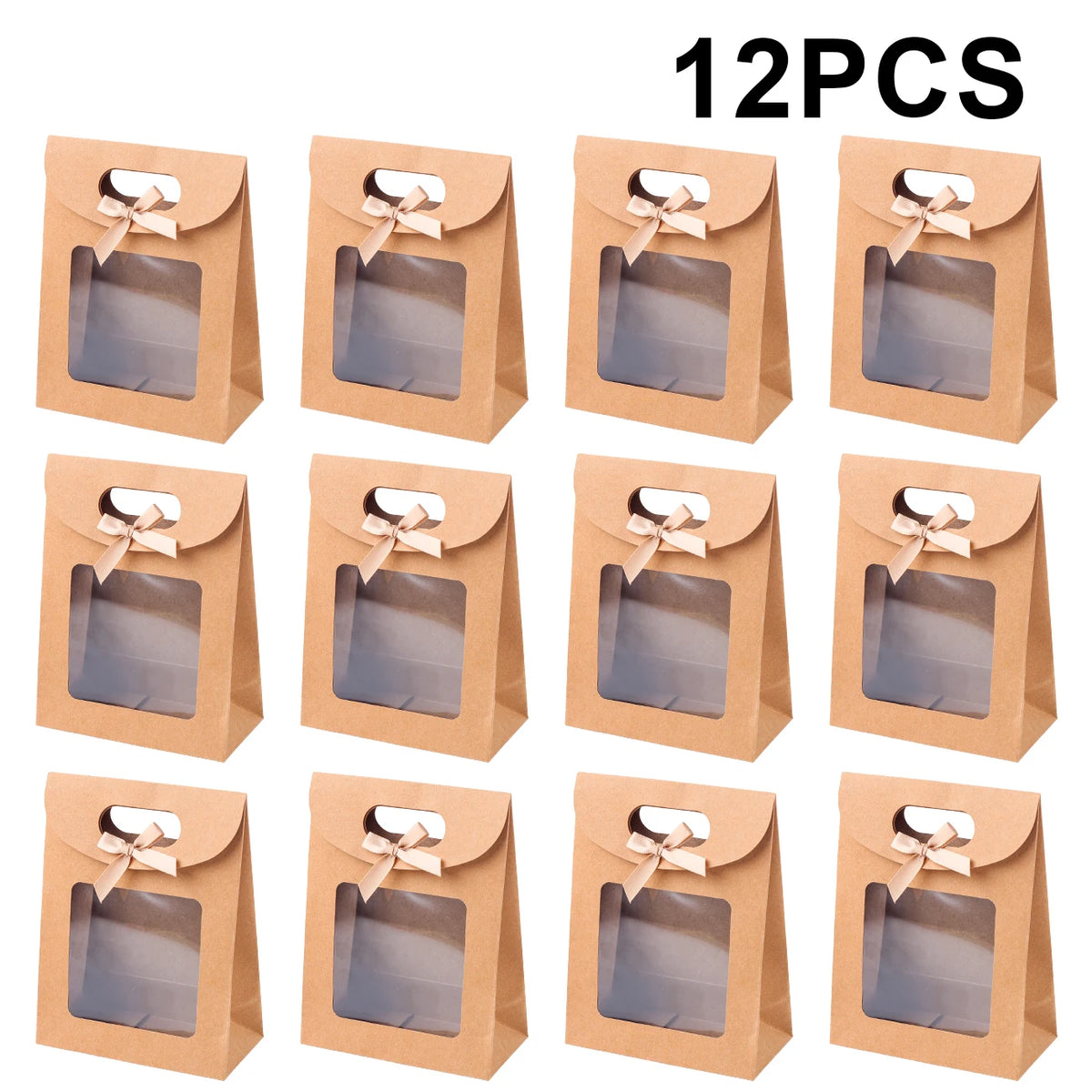 6/12PCS Kraft Paper Bags with Window, Box Reusable Gift Bag for Women, Candy Cookies Packaging Wedding Christmas Party