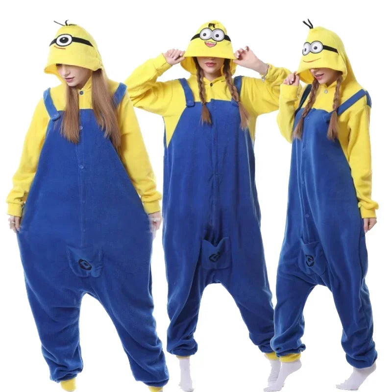 Adult Yellow Cartoon Fleece Onesie Pajama Jumpsuit