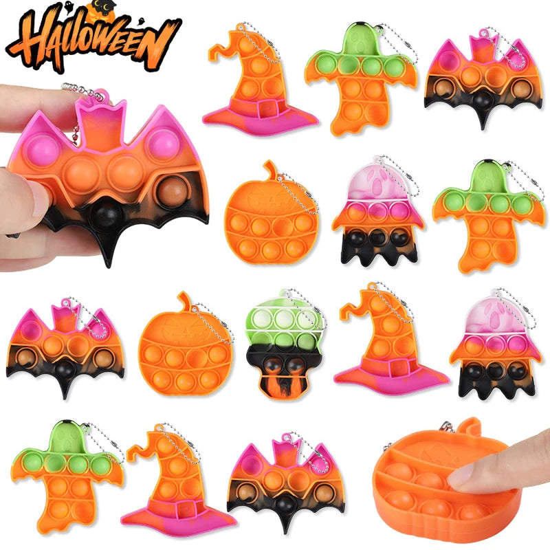 6/12Pcs Halloween Mini Pop Keychain Ghost Pumpkin Witch Hat Ornaments Halloween Party Goodie Bags Stuffer Trick or Treat Toy