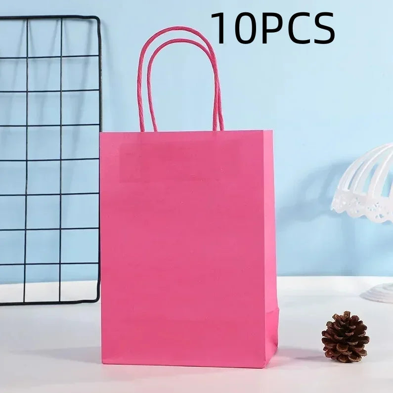 Candy Colorful Shopping Bags 10PCS Kraft Paper Gift Candy Bag Colored Hand-held Paper Bags Wedding Party Decoration Gift