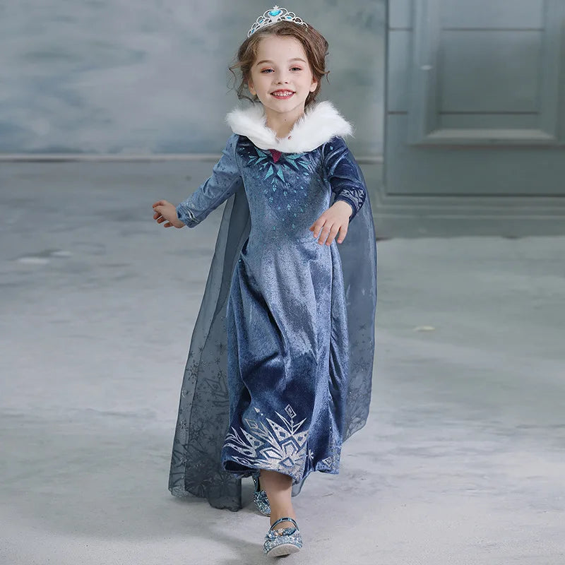 Girls Winter Snow Queen Princess Dress Costume Long Sleeve