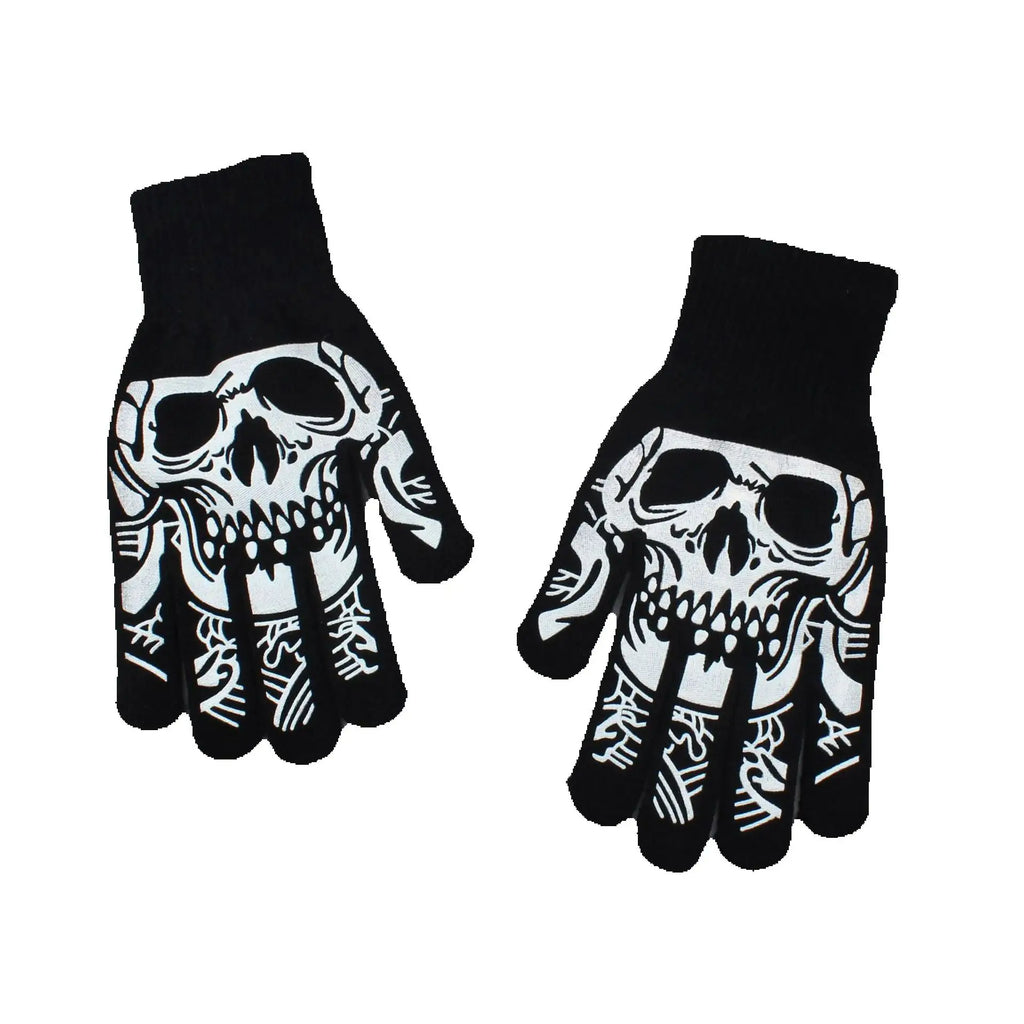 Halloween Skull Ghost Claw Printed Fluorescent Glow-in-the-Dark Gloves Women Adult Outdoor Riding Warm Knitted Gloves Cosplay