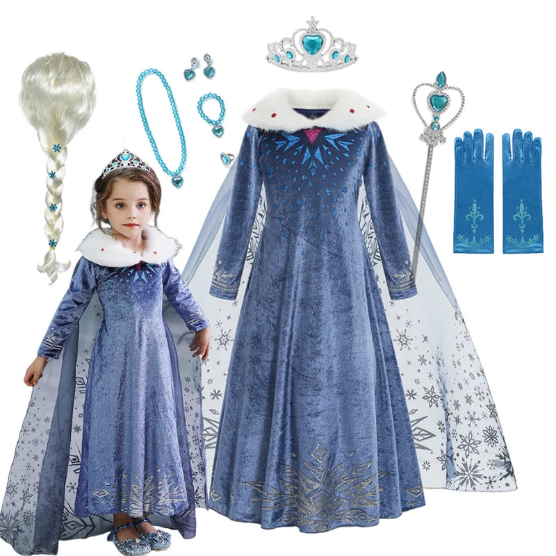 Girls Winter Snow Queen Princess Dress Costume Long Sleeve
