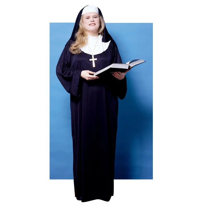 Women’s Traditional Nun Costume Black Robe for Halloween