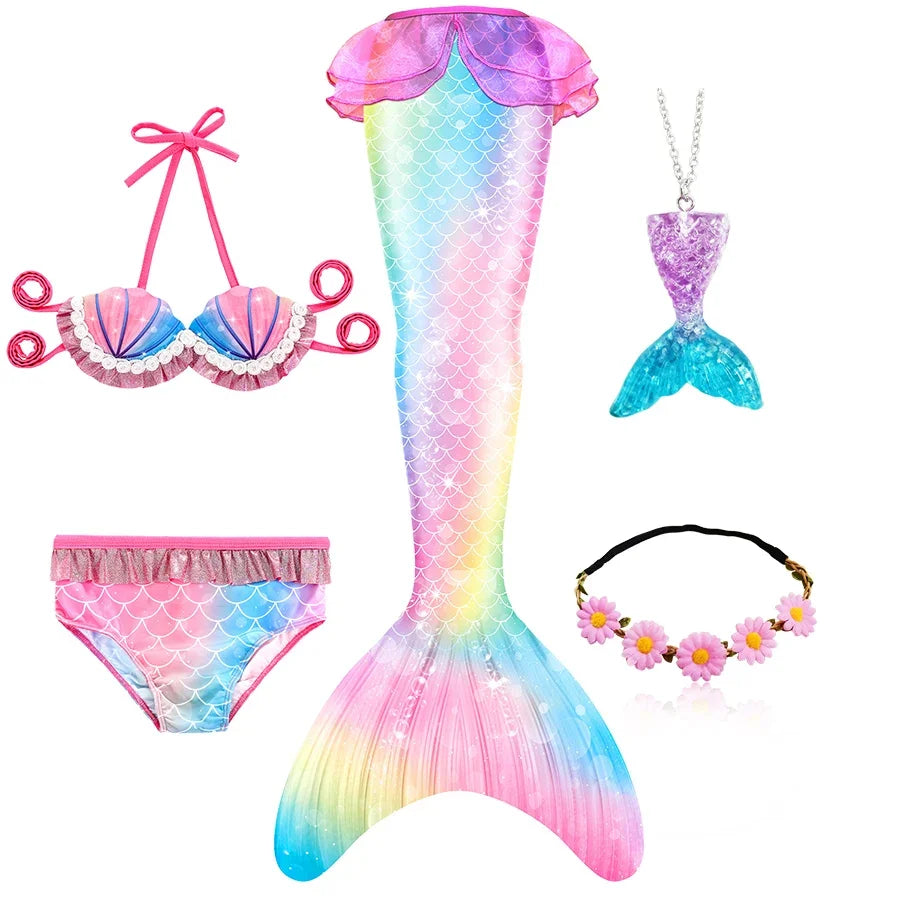Girls Mermaid Tail Swimsuit Halloween Costume
