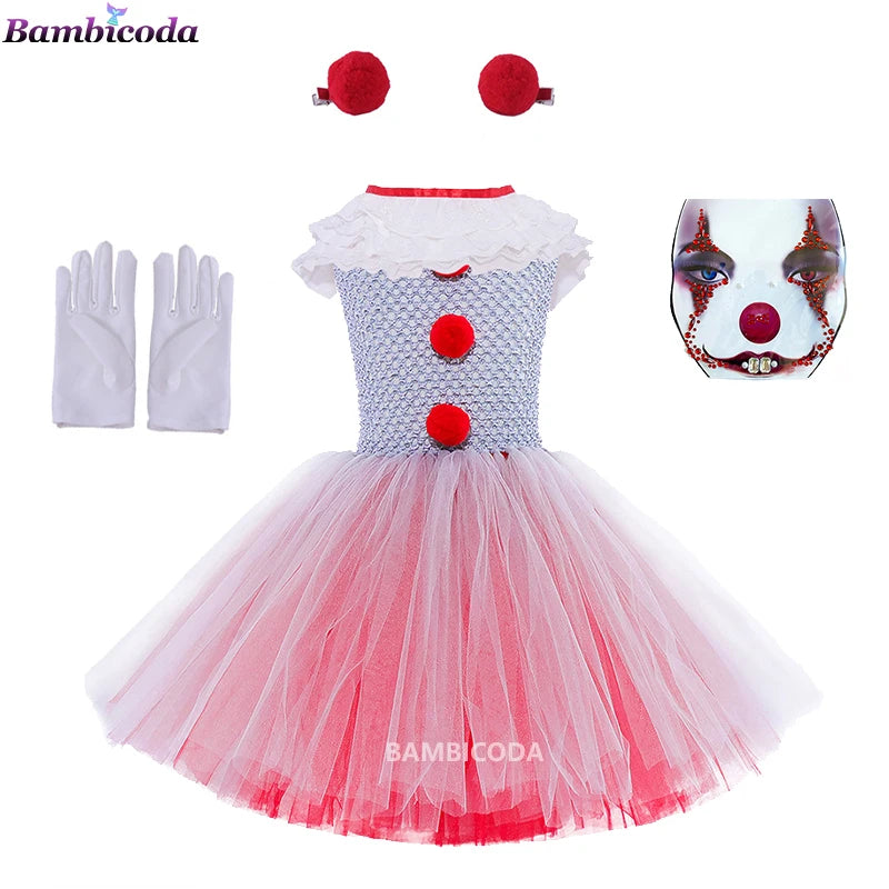 Girls Gray Clown Tutu Dress Halloween Costume