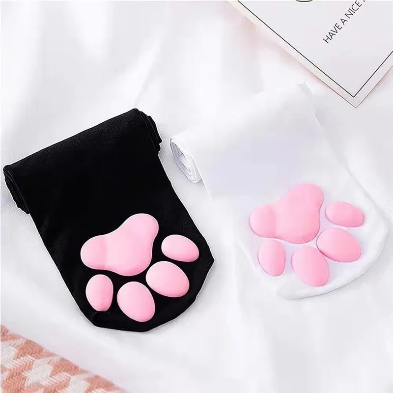 Pink Cat Paw Thigh High Socks with Cute 3D Detail