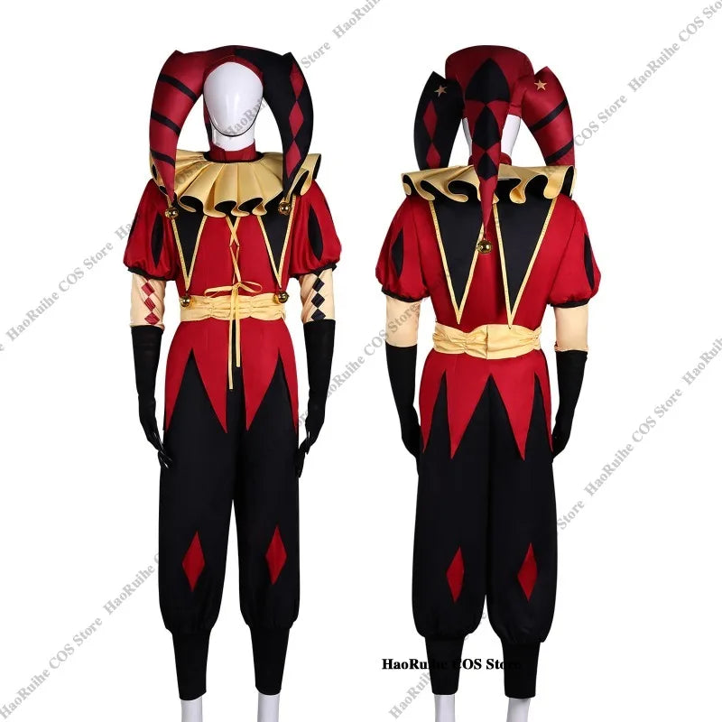 Adult Pierrot Jester Clown Costume Top Pants & Wig