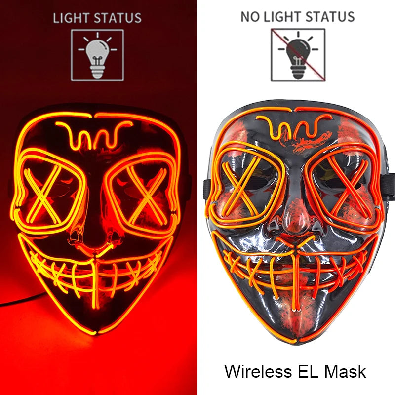 Wireless Neon LED Horror Mask for Halloween Cosplay