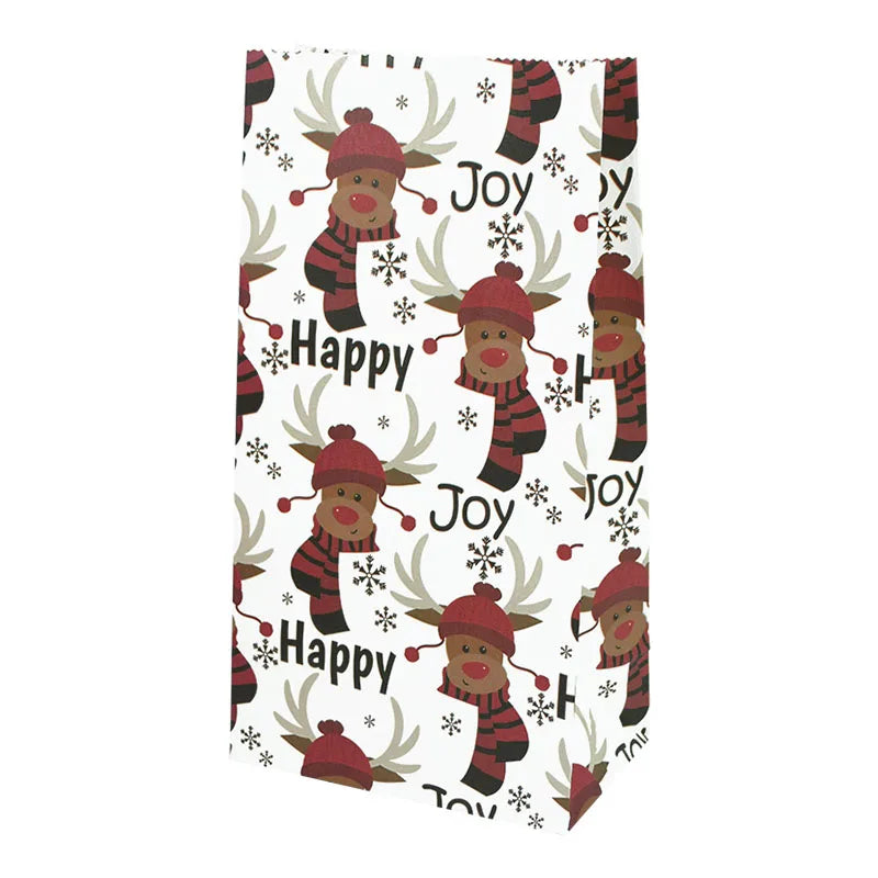 10pcs Kraft Paper Candy Cookie Bag Santa Claus Snowman Christmas Gift Packing Bags Xmas Navidad New Year Party Decor Supplies
