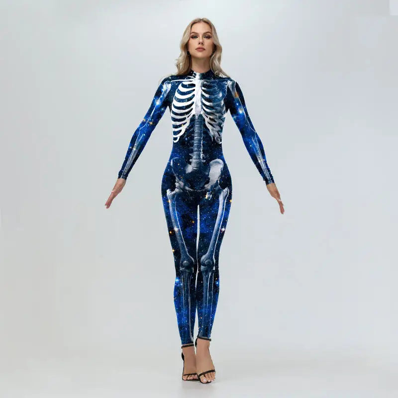 Women’s Skeleton Print Bodysuit Costume for Halloween