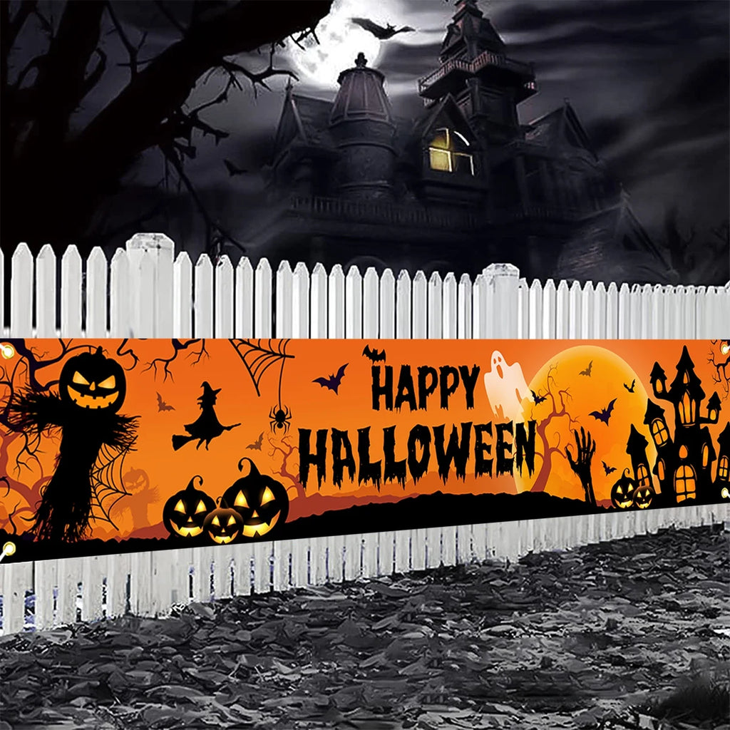Happy Halloween Outdoor Banner Pumpkin Bat Party Decoration