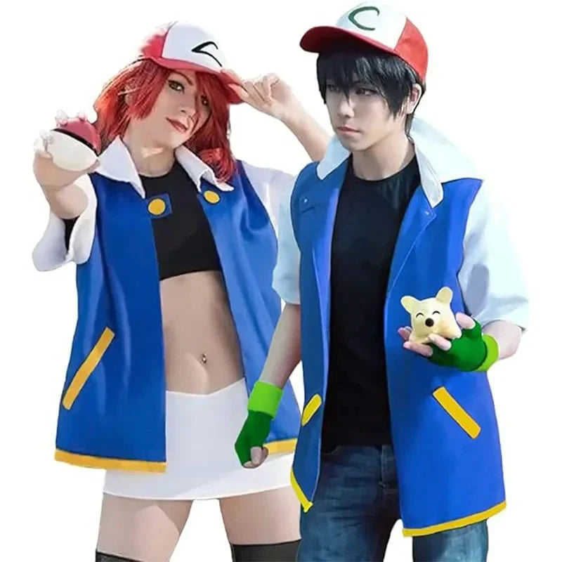 Blue Anime Trainer Cosplay Costume with Jacket, Cap & Gloves