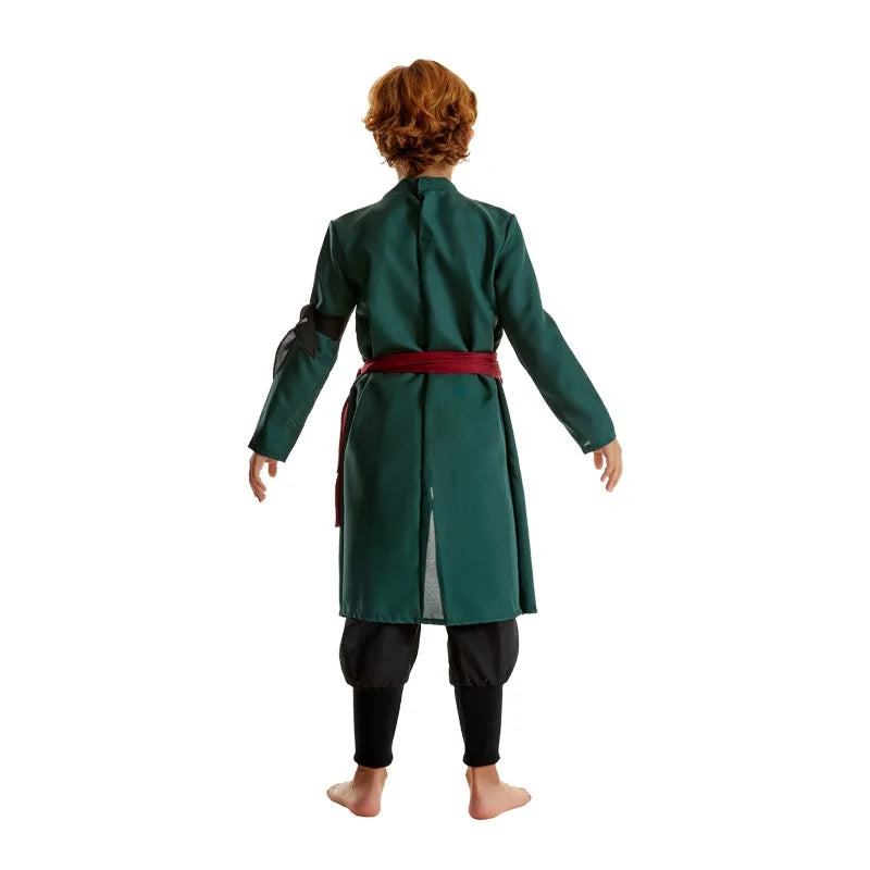 Men’s Green Anime-Inspired Cosplay Coat Pants Set