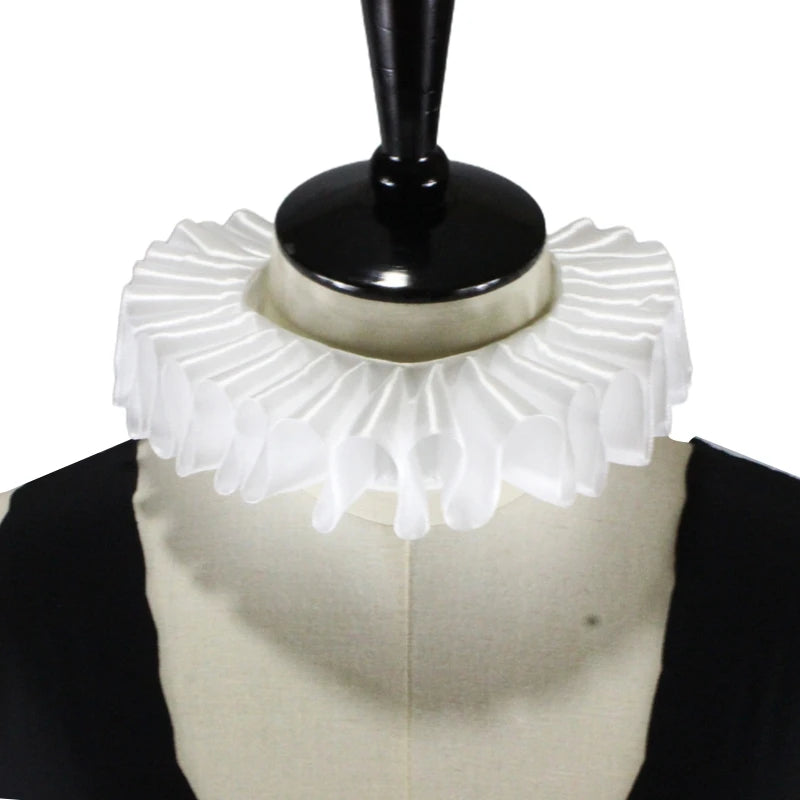 Women Girls Victorian Renaissance Elizabethan Ruffled Neck Collar Satin Clown Cosplay Ruff Choker Halloween Party Stage Costume