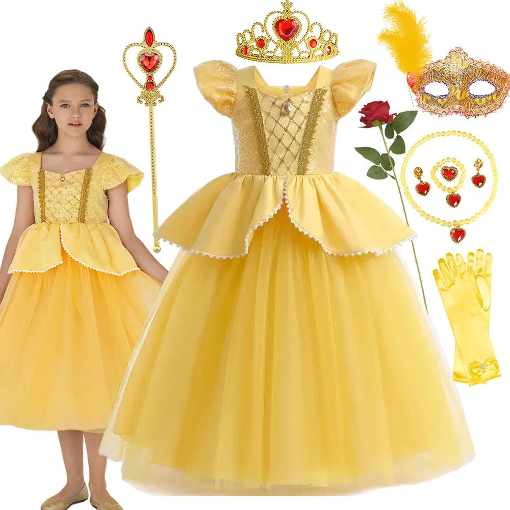 Girls Elegant Mesh Princess Ball Gown Costume Dress