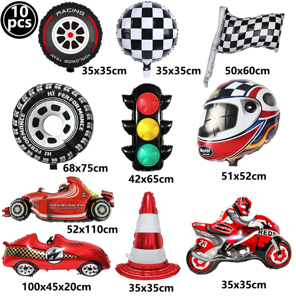 Racing Car Balloon Traffic Cone Balloon Tire Wheel Balloons Black White Checkered Race Car Theme Kids Birthday Party Decorations