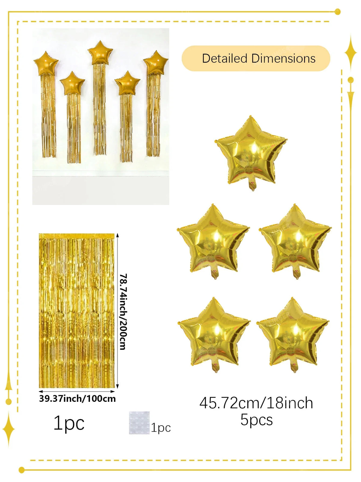 Five pointed star balloon and tassel rain curtain set for birthday parties, weddings, showers, party decorations (multiple color