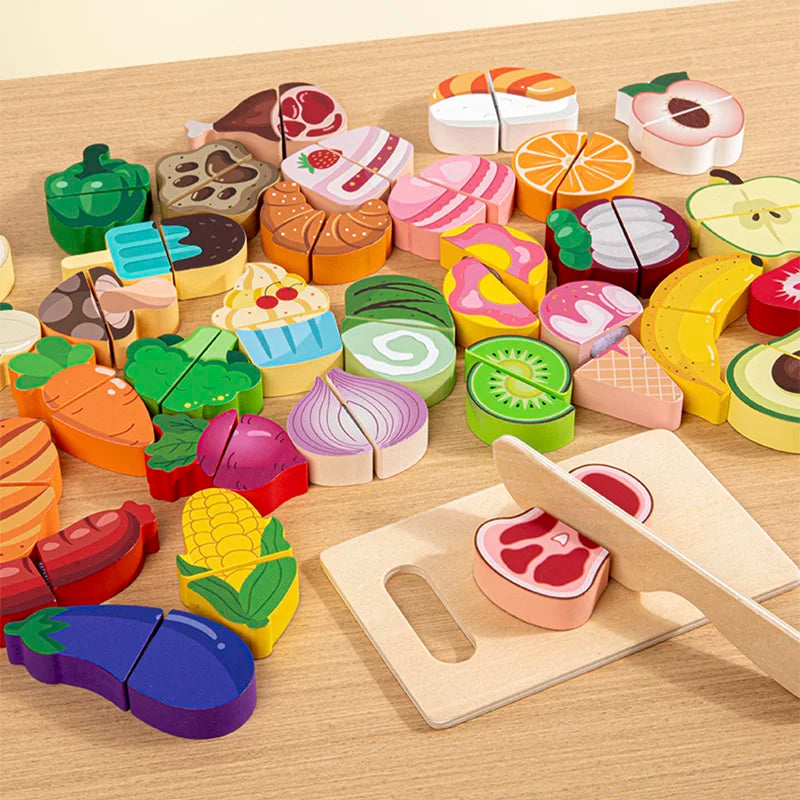 Simulation Kitchen Pretend Toy Wooden Classic Game Educational Toy For Children Kids Gift Cutting Fruit Vegetable Food Set