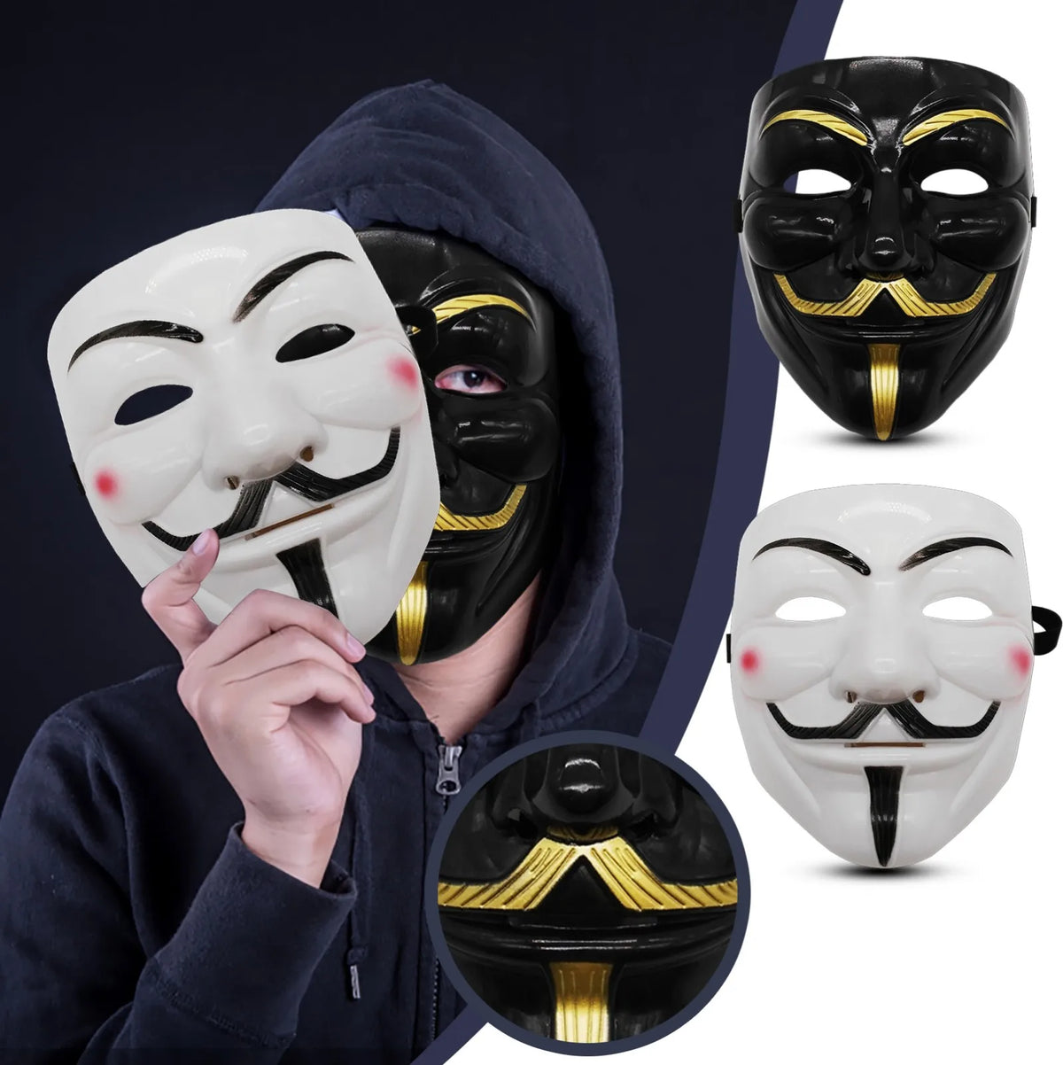 Black White Anonymous Style Halloween Cosplay Face Mask