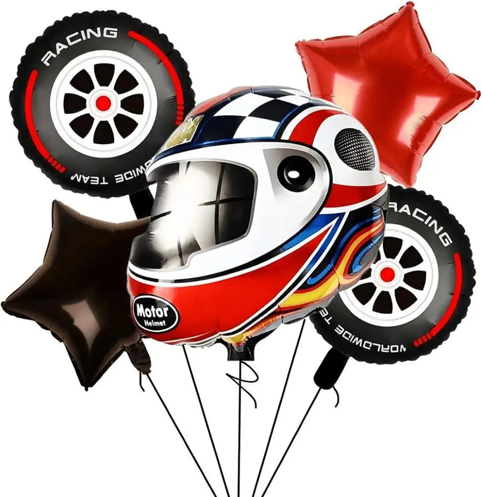 Racing Car Balloon Traffic Cone Balloon Tire Wheel Balloons Black White Checkered Race Car Theme Kids Birthday Party Decorations