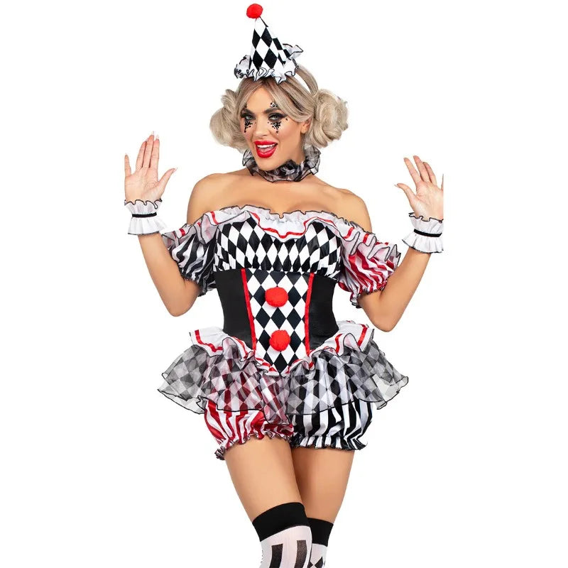 Women’s Clown Jester Costume Dress for Halloween & Parties