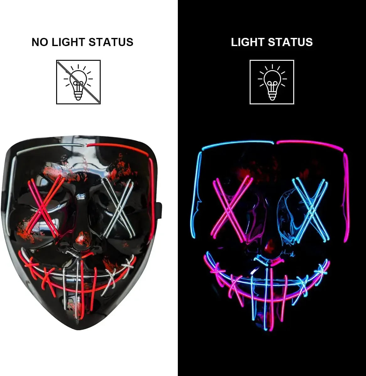 LED Light Up Halloween Mask for Cosplay & Costume Parties