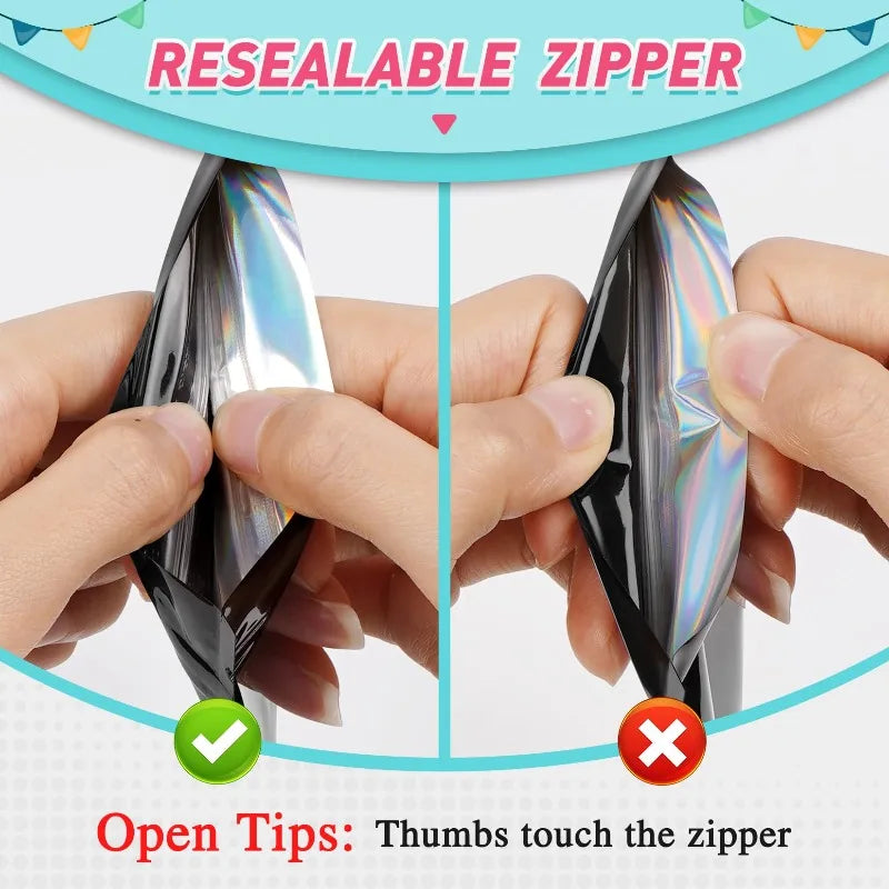 500Pcs Holographic Ziplock Bags Plastic Laser Iridescent Zip Bags for Manicure Eyelash Display Earrings Ring Jewelry Storage Bag