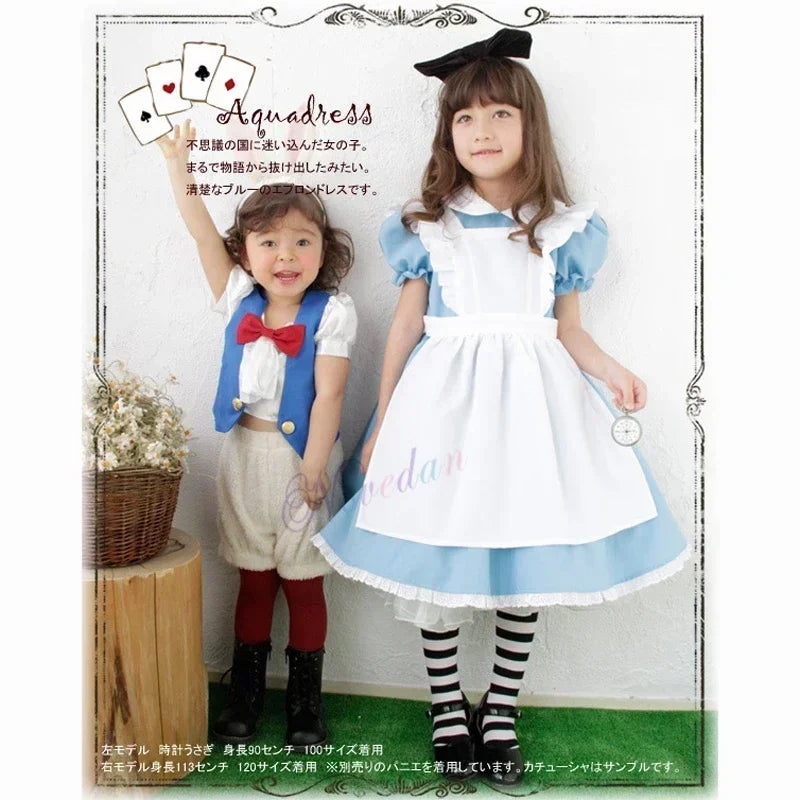 Halloween Baby Girls Kids Anime Alice Adventures Blue Fancy Party Dress Alice Dream Child Lolita Sissy Maid Cosplay Costume