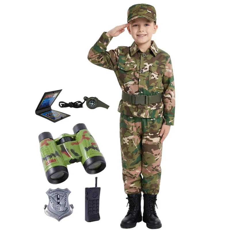 Kids Camouflage Soldier Costume Set with Compass & Whistle