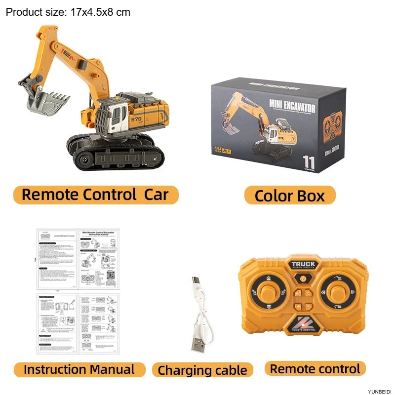1:64 2.4G RC Mini Alloy Car Forklift with Trailer Excavator Desktop Game Remote Control Engineering Lift Truck Child's Toy Gifts