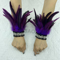 Natural Feather Wrist Cuffs Elegant Fur Sleeve Arm Accessories Gothic Halloween Cosplay Feather Gloves Pearl Arm Cuff 2pcs