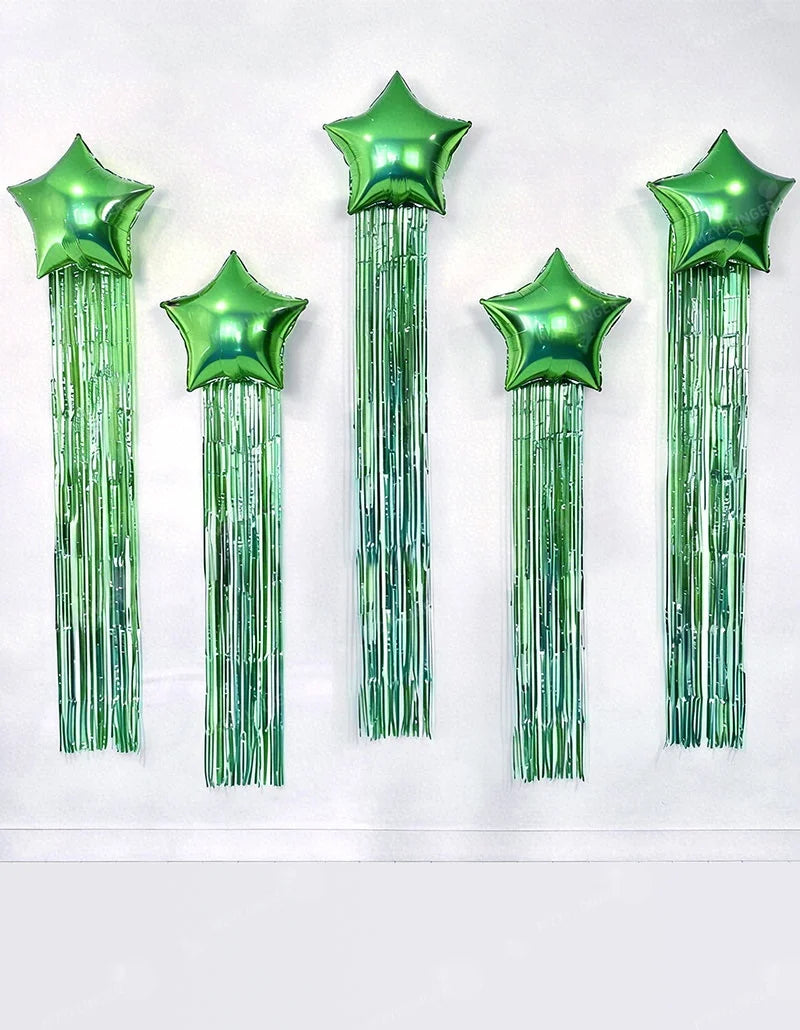 Five pointed star balloon and tassel rain curtain set for birthday parties, weddings, showers, party decorations (multiple color