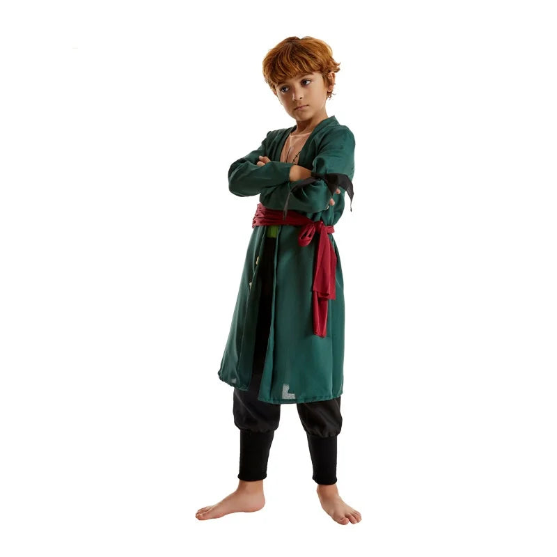 Men’s Green Anime-Inspired Cosplay Coat Pants Set