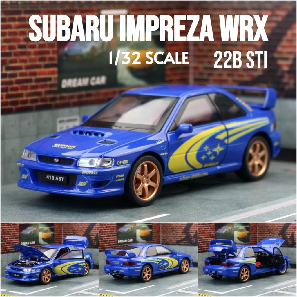 1/32 Subaru Impreza WRX 22B STI JDM Super Car Model Diecast Metal Vehicle Miniature Pull Back Display Collection Gift Boyfriend