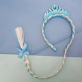 Princess Crown Headband with Braided Wig and Bow for Girls