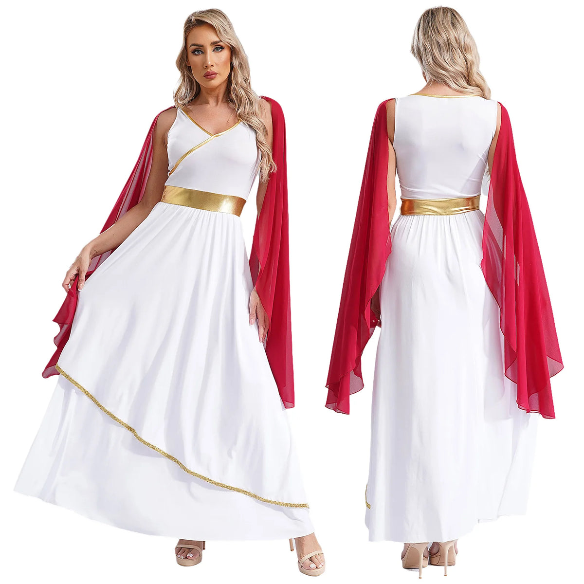 Women's Greek Goddess Toga Costume Dress with Tulle and Chiffon